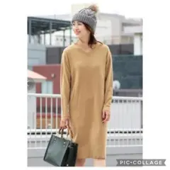 BEAUTY&YOUTH 14G Vネックニットワンピース -手洗い可能-