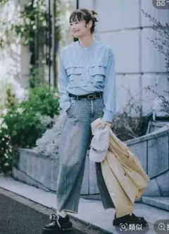 ニコアンド ケアイージーコタットフリルシャツ