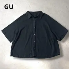 【GU】リネンブレンド オーバーサイズシャツ（半袖） ブラック Ｌ