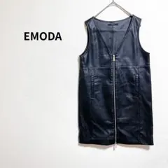 【EMODA エモダ】 フェイクレザー ミニワンピース ノースリーブ フルジップのサムネイル