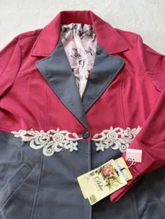 新品タグ付き　ロングコート ピンクとグレーバイカラー