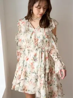 Sustainableプリントフリルミニワンピース