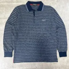 AL SPORT 長袖ポロシャツ ネイビー ボーダー 胸ポケット M