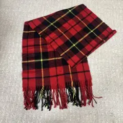 赤黒チェック柄フリンジマフラー