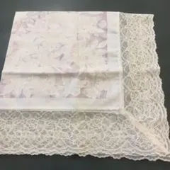 HANAEMORI 花柄 レース付きハンカチ淡いピンク
