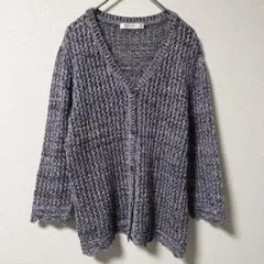 Rogica 透かし編みカーディガン L ラベンダー 7分袖 春夏 ニット 羽織
