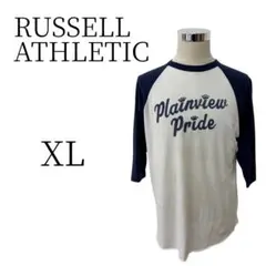 訳あり RUSSELL ATHLETIC 白/青 五分袖・七分袖 Tシャツ XLのサムネイル