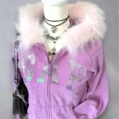 激レア y2k GAP ファー ジップパーカー パープル hoodie old