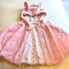 ミキハウス フード付きピンクベビーボンチョ 70-90cm