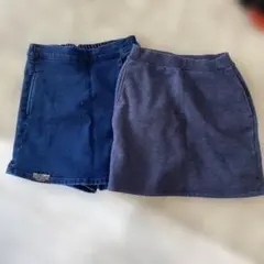 ネイビー・グレー スカートとショートパンツセット