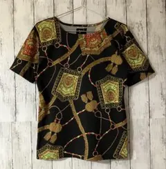 yes! ビンテージ デザイン スカーフ柄 Tシャツ 日本製 マルチブラック 9