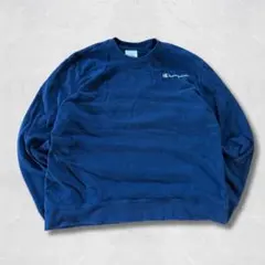 Champion スウェット XL ネイビー ワンポイント 刺繍ロゴ 薄手