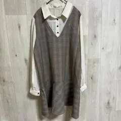 た*な様 エムズエキサイト フレアワンピース チェック柄ブラウン ミニ　フリーサ