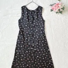 ノースリーブワンピース　ロングワンピース　フラワープリント　花柄　リボン