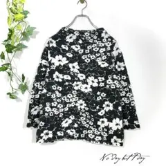 ブルー レコパン セーター(L)イタリア製 花柄 ジャガード 毛混 総柄