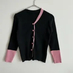 バイカラー リブニットカーディガン ブラック×ピンク