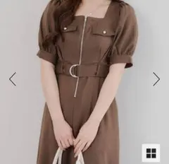 OLIVE des OLIVE フロントジップワンピース ブラウン　フリーサイズ