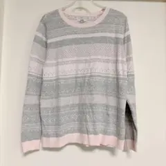 Croft & Barrow 長袖セーター グレー ピンク【L】海外古着ボーダー