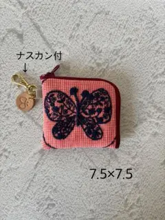 ミナペルホネン forest wing×別珍L字ポーチ　7.5×7.5ナスカン付
