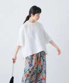 【美品】リネン半袖クルーネックプルオーバー OFF オフホワイトのサムネイル