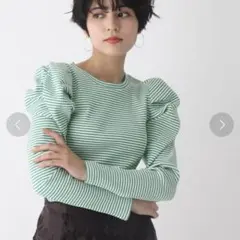 オペークドットクリップ　緑　トップス　ニット　ボーダー　グリーン
