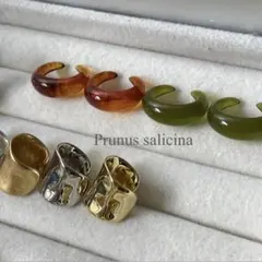 【2点セット】シルバーとゴールドのフープ系イヤーカフ　マット質感　ワンポイント