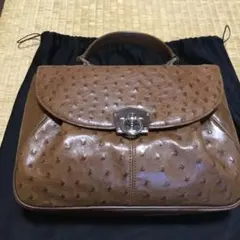 京都香取屋 オーストリッチ ハンドバッグ ブラウン 本革 - メルカリ