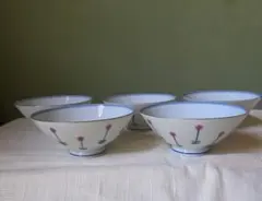 西山 花柄飯碗 5個セット