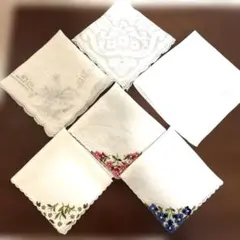アンティーク刺繍ハンカチ6枚セット 花柄レース