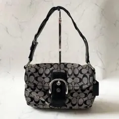 【美品】コーチ ソーホー ワンショルダーバッグ シグネチャー グレー ブラック