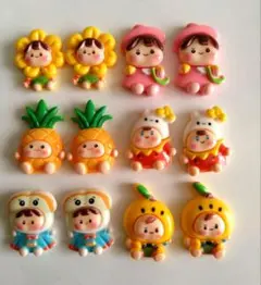 デコパーツ　フルーツと花と動物を被る　 赤ちゃん　１２個