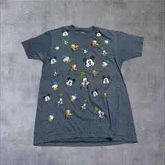 ディズニーキャラクターTシャツフェードプリントロゴブルーグレーM