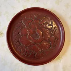 木箱付】鎌倉彫 博陽堂｜黒慶塗 牡丹彫 角盆 2客セット 33cm 折敷 お膳