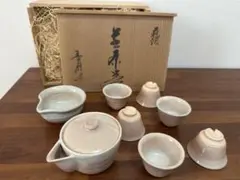 ★未使用品★ 萩焼 香峰造 煎茶器セット 急須 湯冷まし 湯呑み 6客／木箱付