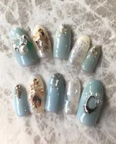 オーダーチップデザイン ライトブルー系 wedding シェル 花嫁 結婚式