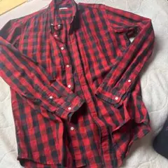 GU レッド・ブラックチェック 長袖シャツ