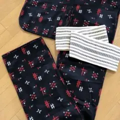 小袋半幅帯 宝尽くし 市松 桜吹雪 光沢刺繍 両面別柄 招福縁起柄 