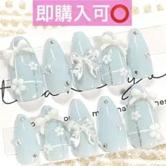 ネイルチップ現品オーダー量産型フレンチガーリー韓国ワンホンチェック青白水色ブルー