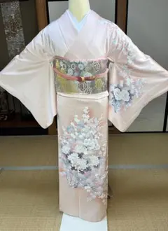 美品　裄丈長め　正絹訪問着　フルセット4点　入学式　お宮参り　七五三　結婚式 美品 裄丈長め 正絹訪問着 フルセット4点 入学式 七五三 お宮参り 結婚