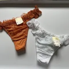 オレンジ・ホワイト レース Tバック Mサイズ ワコール　wing レシアージュ