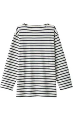 無地良品 洗いざらし太番手ボートネックTシャツ　ボーダーTシャツ