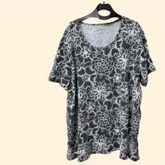 半袖 フラワープリント カットソー 3XL グレー ホワイト 大きいサイズ