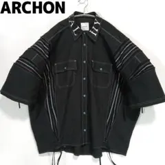 ARCHON シャツ ジャケット 半袖 ファスナー ジッパー ブラック アルコン