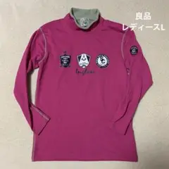 SINA COVA 長袖シャツ　モックネック　裏起毛　ワッペン　ピンク　L