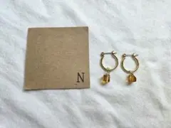 １粒アンバーフープピアス　チタンポスト　ハンドメイドピアス