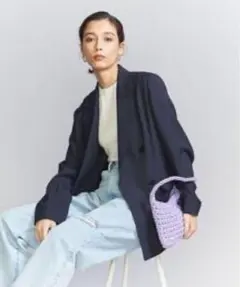 新品　ビューティ＆ユース　リネンライク ダブルジャケット　ネイビー