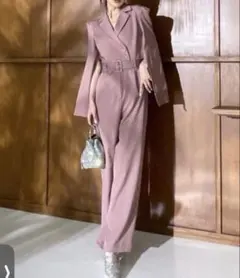 ROYALPARTY　ベルト付ケープ風オールインワン　ピンク　FS