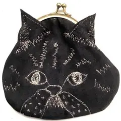 エキゾチックショートヘア　ネコ　猫　がま口財布　刺繍　本革　レザー　コインケース