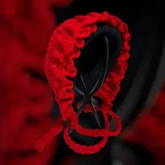 フリル付きボンネット バブーシュカ ロリータ たっぷりフリル レッド