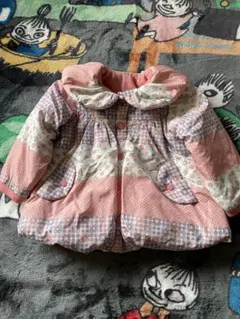 花柄 パッチワーク風 中綿アウター ピンクバルーンシルエットジャンパー90